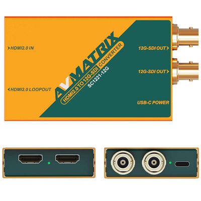 AVMATRIX HDMI 2.0 to 12G-SDI Broadcast Converter,HDMI 2.0 loopout, 4K60 Resolution, Pocket Size & Easy Mount, USB-Type C Power Solution Support(SC1221-12G)