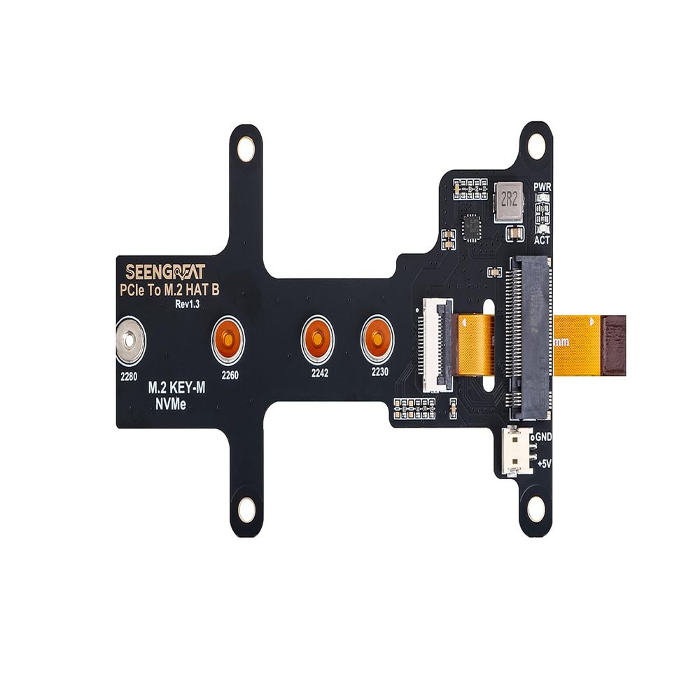 Xicoolee PCIe to M.2 HAT B Adapter Board - Raspberry Pi 5 Compatible, Supports NVMe SSD Booting, Gen2 & Gen3, M.2 M Key SSD Sizes 2230/2242/2260/2280, Enhanced Airflow & Power Indicators