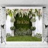 10 * 8ft Mr & Mrs Backdrop for Wedding Arch Flower White Curtain Floral Grass Wall Bridal Shower Photography Background Bride and Groom Ceremony Banner Studio Props view 1