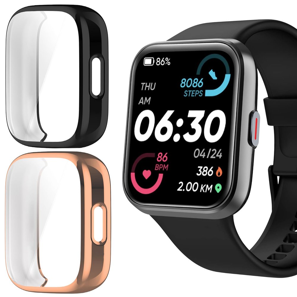 ID208 Plus Smart Watch Case,Lamshaw Soft All Around TPU Case with Screen Protector Compatible for Quican/ENOMIR/Tensky/Fitpolo/Aeac/WMK/Konitee/VRPEFIT ID208 Plus Smart Watch-1.8" (Black+Rose Gold)