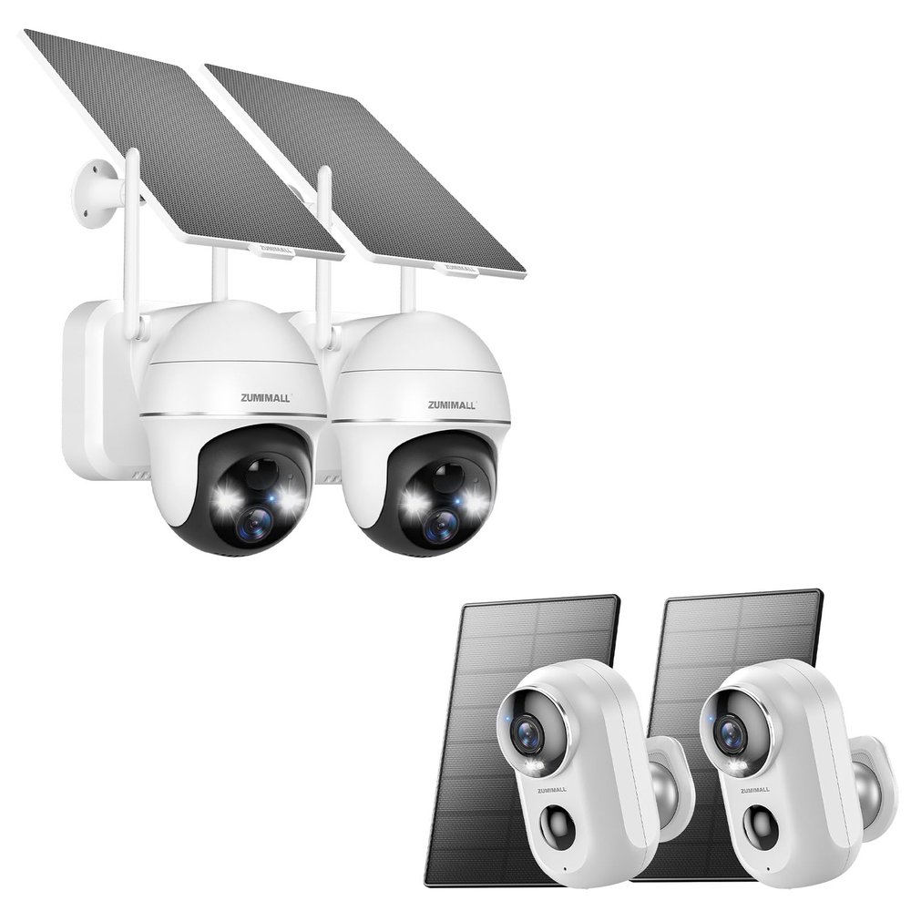 ZUMIMALL Security Cameras Wireless Outdoor - 2Packs, Solar Camera Outdoor Wireless, 2.4G WiFi Battery Camera, 3MP Color Night Vision, Magnetic Mount, Siren,PIR/AI Analyse, IP66, Cloud, Alexa