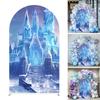 Ice Castle Arched Backdrop Cover Double-Sided Winter Wonderland and Fantasy Castle Design for Winter Party Celebration Princess Birthday Decor Elastic Spandex Cover (G-3518,7.2x4ft) view 1
