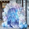 Ice Castle Arched Backdrop Cover Double-Sided Winter Wonderland and Fantasy Castle Design for Winter Party Celebration Princess Birthday Decor Elastic Spandex Cover (G-3518,7.2x4ft) view 3