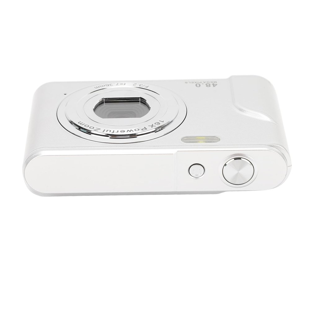 Brrnoo Digital Camera 1080P 48MP Autofocus 16x Digital Zoom 2.4 Inch Screen Rechargeable Compact Camera for Adult Beginner, with Clear Display and Easy Operation, Ideal Choice (Silver)