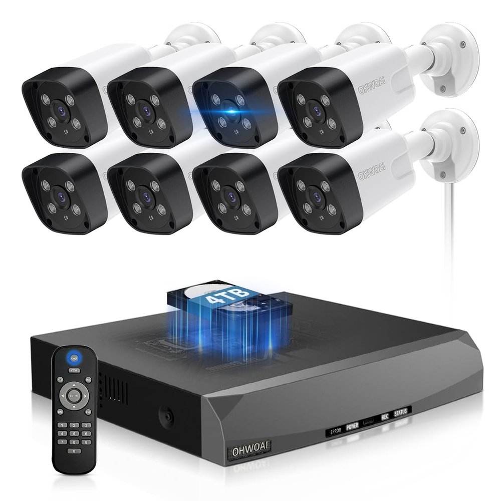 130Wide Angle & 2-Way AudioOutdoor Security Camera System, IP Wired Cameras, 4K Video Surveillance for Home, Surveillance DVR Kits