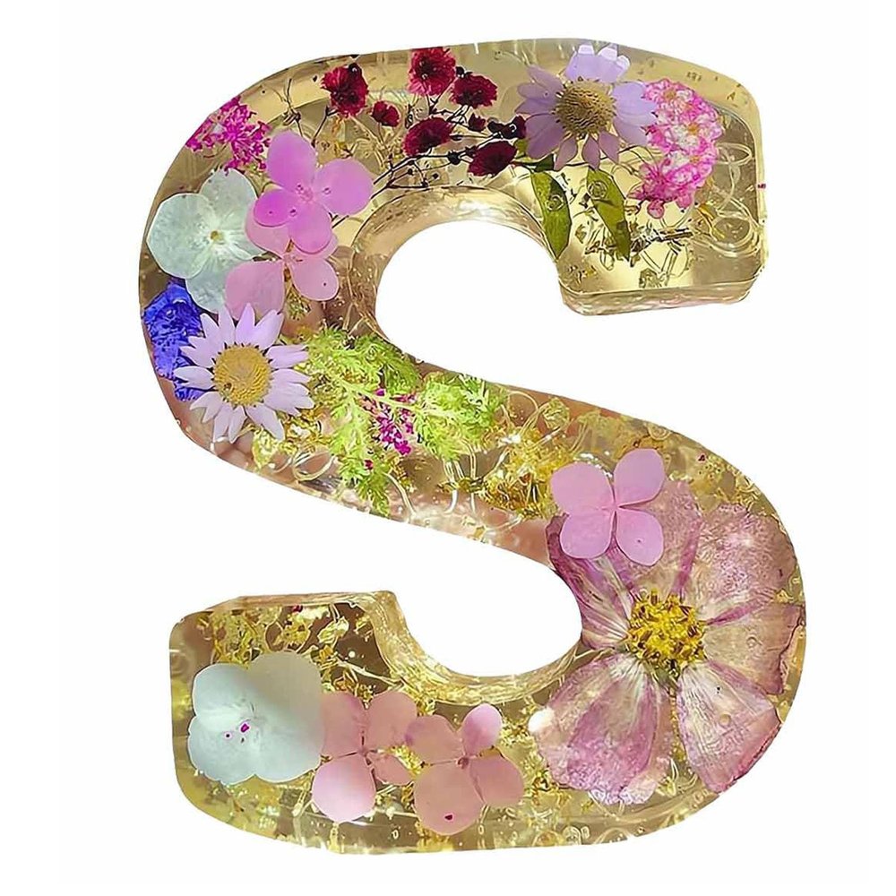 Handmade Floral Night Light - Floral Resin Night Light,Pressed Flower Resin Letters Nightlight with LED Light,DIY Handmade Custom Letter Decortions Lamps for Women Girls Gift (S)