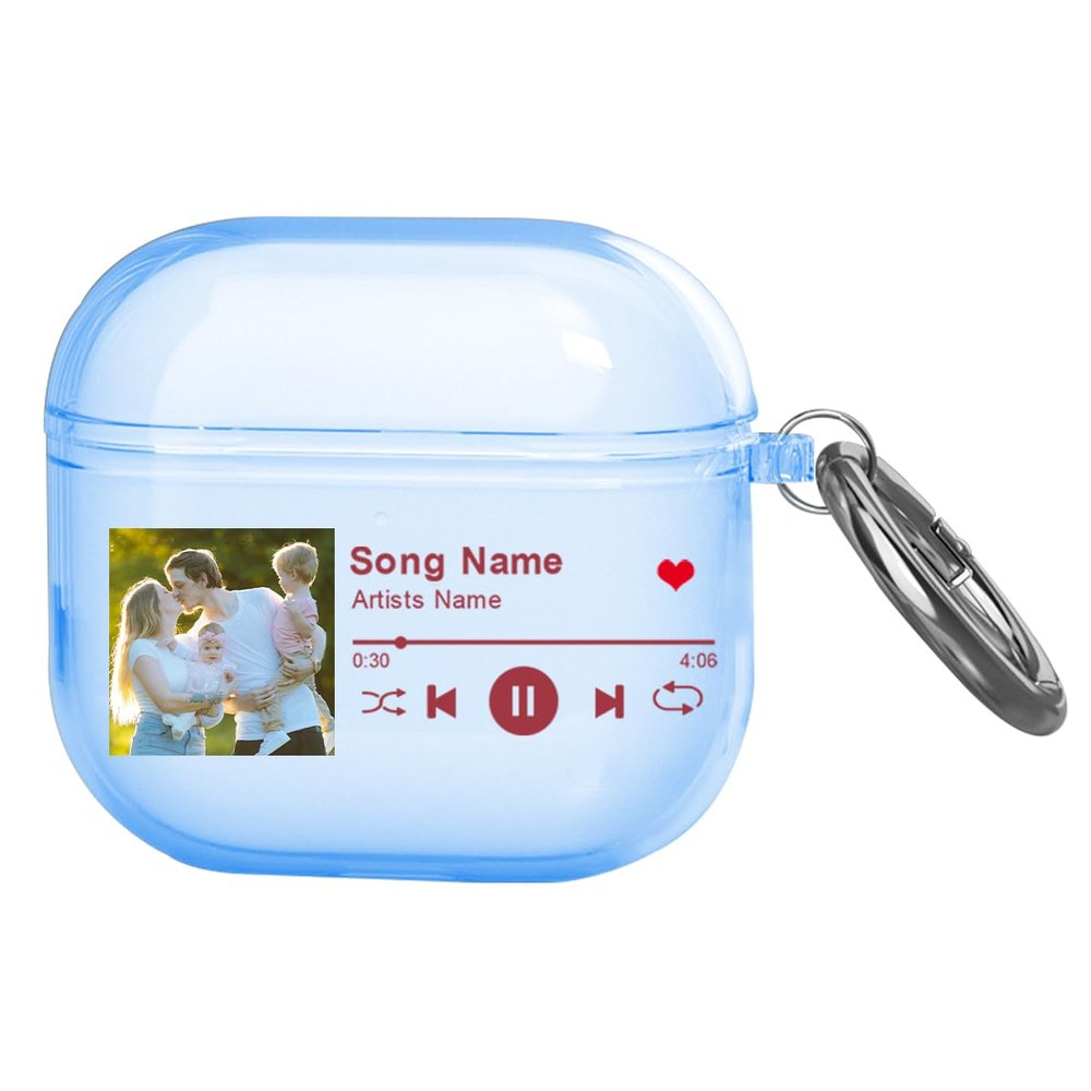 Designed Spotify Case for AirPods 4 2024 with Keychain, Personalized Custom Album Photo Image Cover Music Player Plaque Song for Air Pod 4th Gen, Soft TPU Full-Body Protection,Gift for Husband, Blue