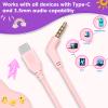 Kids Headphones with 3.5mm & USB C Wired Headphones, USB C Headphones Kids for School, Lightweight On-Ear Headphones Built-in Mic & Safe Volume Limited for classroom/Girls/Boys/Travel/Tablets(Pink) view 2