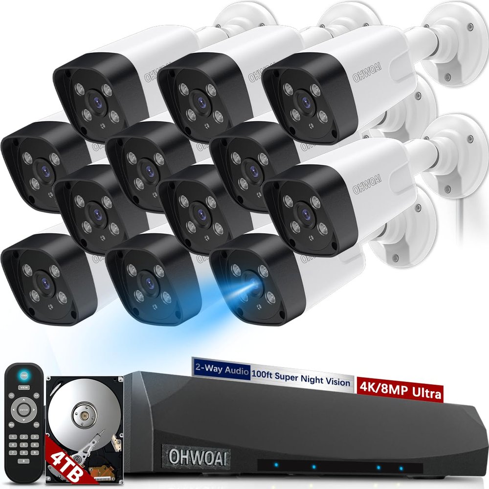 130Wide Angle-Lens & Dual Power ModeOutdoor CCTV Security Camera System with 2-Way Audio,8.0MP IP Wired Security Cameras,Home Surveillance Video Equipment with 4K NVR