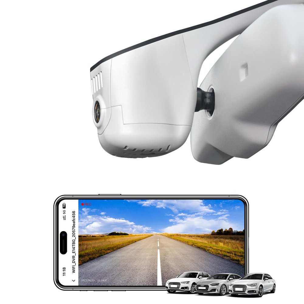 Mangoal 4K Dash Cam Custom fit for Audi (Model C Gray), Integrated OEM Look, UHD 2160P Video, G-Sensor, Loop Recording, WiFi and Free App, 64GB Card