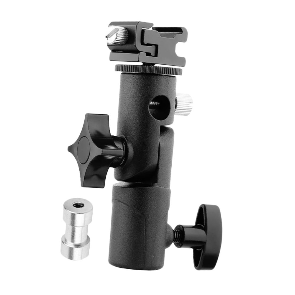 FELTECHELECTR Portable Flash Stand Adapter with Adjustable Umbrella Clamp for Studio Photography Compatible with DSLR Cameras and Light Stands Supports Vertical and Horizontal Positioning
