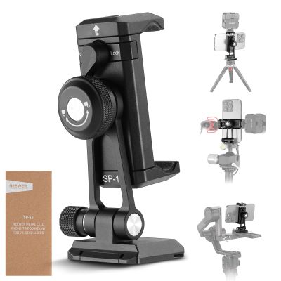 Neewer Phone Tripod Mount Adapter with Arca Type QR Base, Cold Shoe, 1/4" 3/8" Holes, 360 Swivel 180 Tilt, Phone Holder Compatible with iPhone Samsung Arca Swiss DJI RS 4 Pro 3 2 Stabilizer, SP-18
