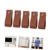 WOONEKY 5pcs Pu Leather Cabinet Handles Flexible Drawer Pulls for Dresser Knobs Brown Litchi Grain for Kitchen Bathroom and Living Room Furniture view 3