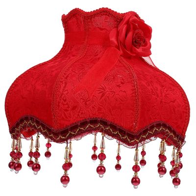 Levemolo European Vintage Cloth Art Bead Lace Lampshade Elegant Retro Design for Bedroom and Living Room Decor Softens Light Easy to Install for
