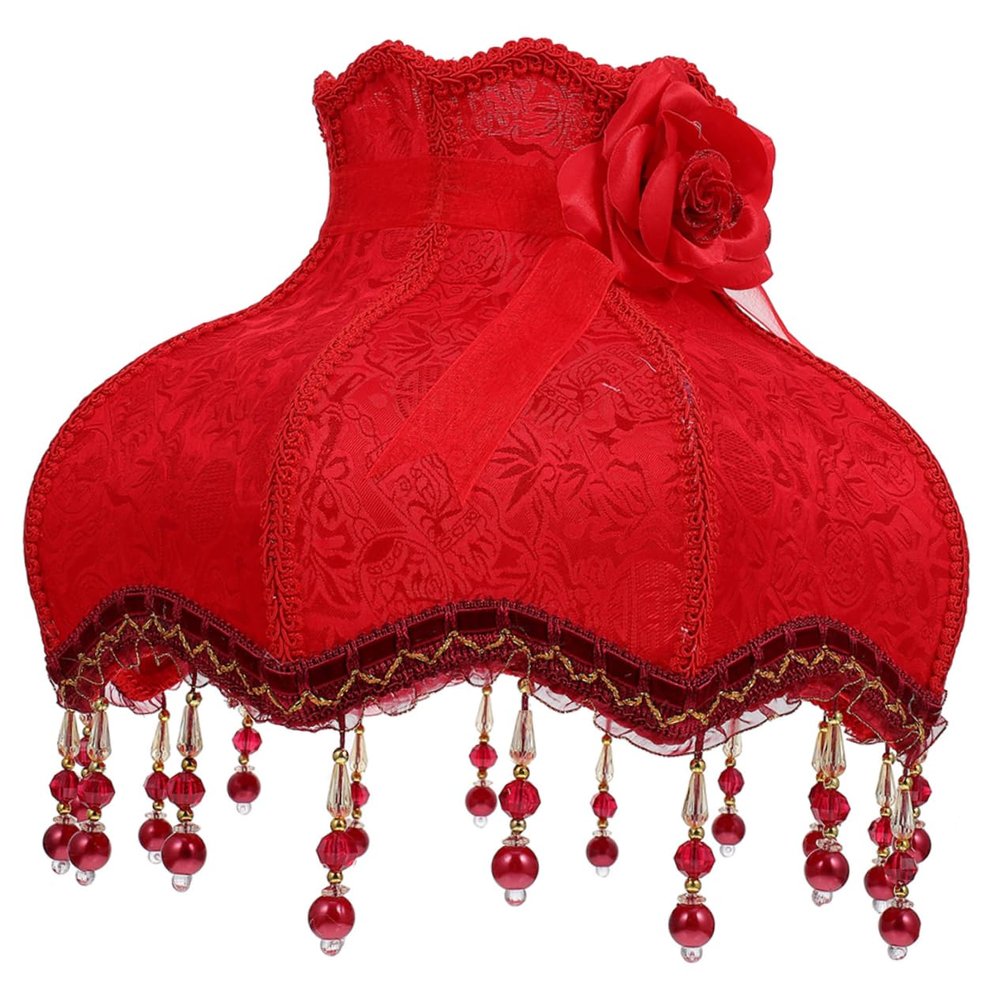 Levemolo European Vintage Cloth Art Bead Lace Lampshade Elegant Retro Design for Bedroom and Living Room Decor Softens Light Easy to Install for
