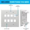 DIYTECH Keystone Wall Plate, Built-In Mounting Bracket, 2 Gang, Supports Jack or Modular Inserts, In Wall Patch Panel - White (8 Port) view 3