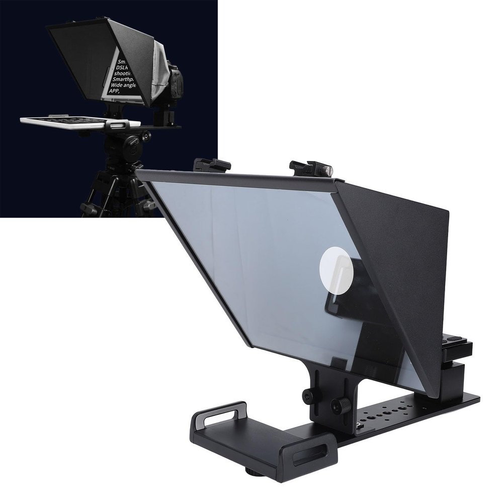 14 Inch Teleprompter, Wide Angle Liftable Teleprompter for Tablets Smartphones DSLR Cameras, with Remote & APP Control, for iOS for Android, for Online Teaching Live Streaming