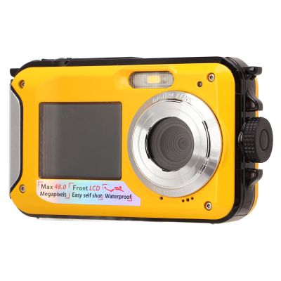 Akozon Digital Camera 48MP High Resolution Dual Screens Camera for Underwater Photography (Yellow)