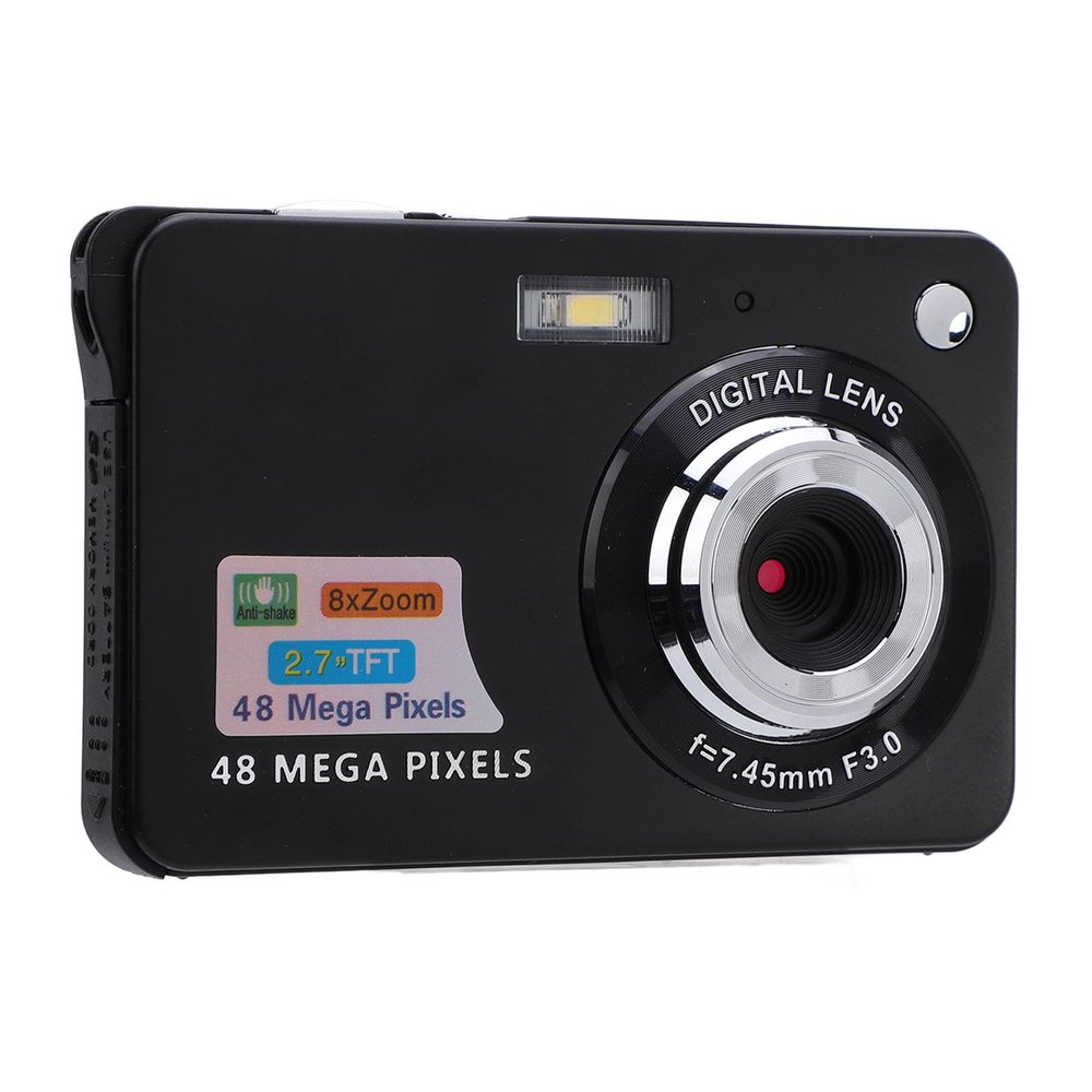 48MP Digital Camera, 4K 8X Zoom, 20 Filters, 2.7 Inch Screen, Anti Shaking, Rechargeable, Compact for Kids Students Vlogging, with High Resolution CMOS Sensor, Selfie Mode (Black)