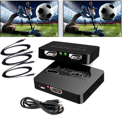 HDMI Splitter 1 in 2 Outwith 3HDMI Cables + 1USB Strip Power Cable 12 Power HDMI Splitter/Distributor 2 Ports for Dual Monitors Copy/Mirror Support 4K@30Hz 1080P Full HD 3D LED PS3/4 etc