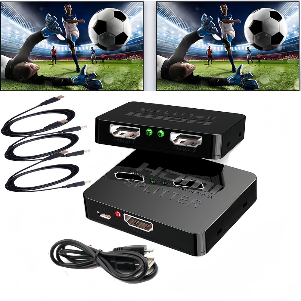 HDMI Splitter 1 in 2 Outwith 3HDMI Cables + 1USB Strip Power Cable 12 Power HDMI Splitter/Distributor 2 Ports for Dual Monitors Copy/Mirror Support 4K@30Hz 1080P Full HD 3D LED PS3/4 etc