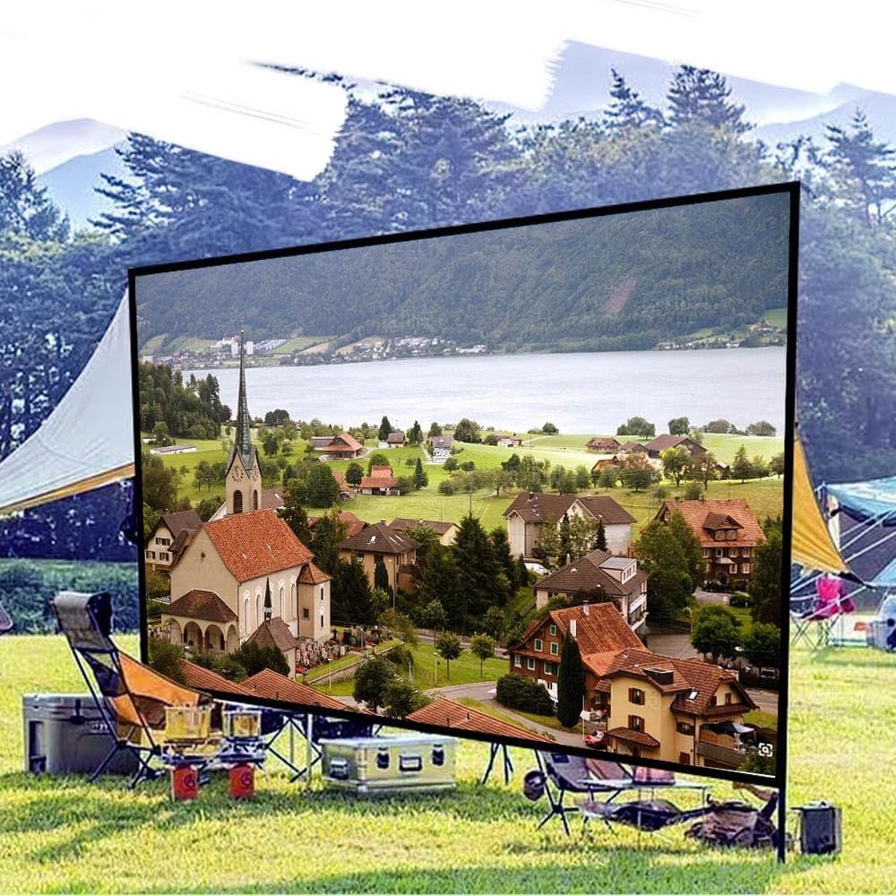 BERWDUXA 200 Inch Projection Screen Large Foldable Movie Screen 300 250 180 150 Inch Outdoor Portable Projector Screen Washable for Home Backyard Office Meeting Presentation(16:9,120")