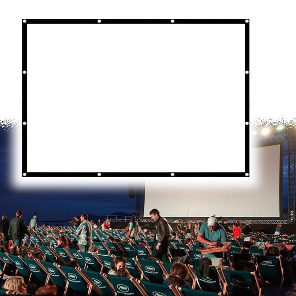 BERWDUXA Large Projector Screen 84" 100" 120" 150" 180" 200" 250" 300" Foldable Washable Matte White Screen, Wall Mount Hanging Indoor Outdoor, 4K 16:9 HD Video, Polyester Fabric