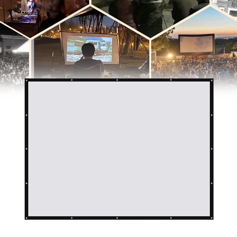 BERWDUXA Foldable Outdoor Projection Screen 60-200 Inch Portable Projector Screen Indoor Double-Sided Movie Screen Hanging Screen Washable Wrinkle Free(200inch-16:9)
