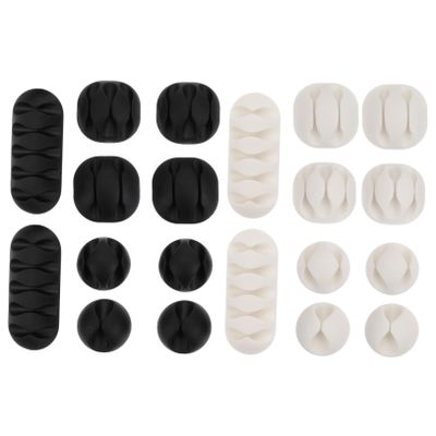FELTECHELECTR 20pcs Self-Adhesive Cable Organizers Durable Silicone Wire Holders for Desk Home Easy to Install Black White Set for Cable Management