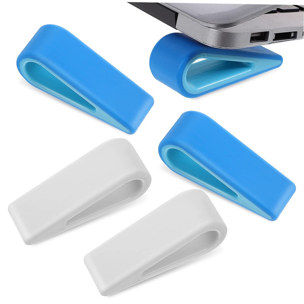 ARTIBETTER 4pcs Laptop Cooling Pad Riser Stand with Anti-Skid Base Ergonomic Height Notebook Holder for Comfortable Desk Use Blue and White Design