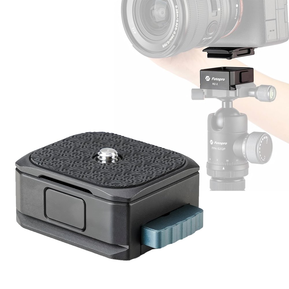 Fotopro Quick Release Plate Adapter Set, Arca-Swiss Compatible, Dual 1/4" Threads, Fast Camera Quick Switch System for Tripod, Monopod, Stabilizer and Sliders, i-Speedy Locker RZ-2