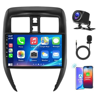 10 inch Car Radio for Nissan Versa Sedan 2015 2016 2017 2018 2019 with Wireless Carplay Android Auto [2+32GB] Bluetooth Screen with WiFi GPS Bluetooth FM SWC Backup Camera