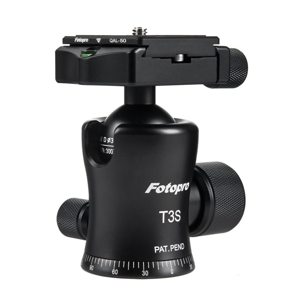 Fotopro Tripod Ball Head with Quick Release Plate, 33lbs Load Capacity, 360 Panoramic Rotation, Professional Aluminum Camera Mount for DSLR, Tripod, Monopod, Slider, T3S