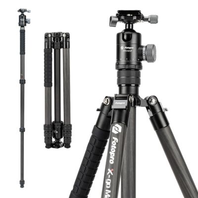 Fotopro 67" Carbon Fiber Camera Tripod with Dual Panoramic Ball Head, Detachable Monopod, Compact Lightweight Travel Tripod with QR Plate for 70-200 Lens, Max Load 12kg/26 lbs, X-Go Max E 2