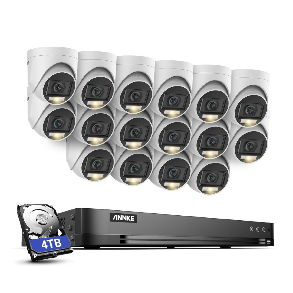 ANNKE 3K Security Camera System, 32 Channel 3K Lite AI DVR, 16x 3K/5MP Outdoor IP67 Waterproof CCTV Turret Cams with Smart Color Night Vision, Built-in Mic, AI Human/Vehicle Detection, 4TB Hard Drive