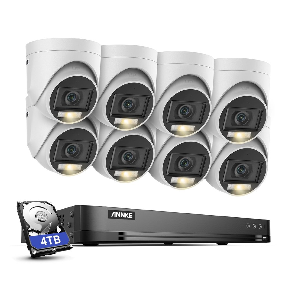 ANNKE 3K Security Camera System, 32 Channel 3K Lite AI DVR, 8X 3K/5MP Outdoor IP67 Waterproof CCTV Turret Cams with Smart Color Night Vision, Built-in Mic, AI Human/Vehicle Detection, 4TB Hard Drive