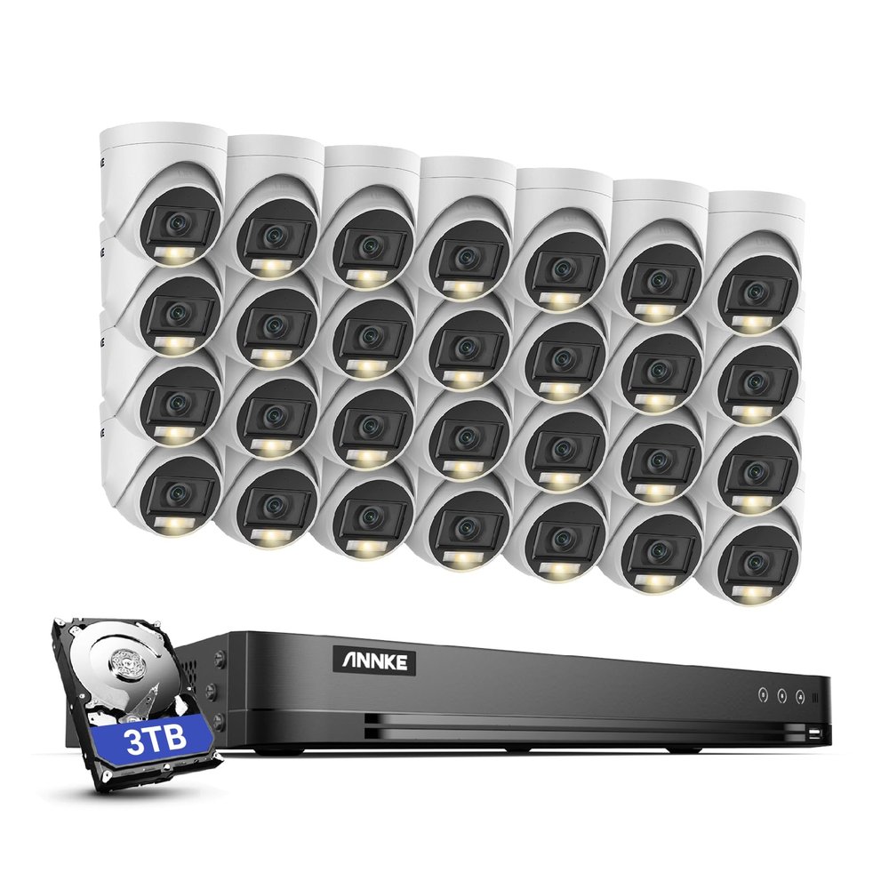 ANNKE 3K Security Camera System, 32 Channel 3K Lite AI DVR, 28x 3K/5MP Outdoor IP67 Waterproof CCTV Turret Cams with Smart Color Night Vision, Built-in Mic, AI Human/Vehicle Detection, 3TB Hard Drive