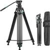 Fotopro 71.25" Aluminum Fluid Head Tripod for Video, 360 Pan, -75/+90 Tilt, Heavy Duty Tripod Stand with 1/4" & 3/8" QR Plate, Mid-Level Spreader for DSLR Camera Camcorder, Max Load 17.6 lbs, DV-3A view 1