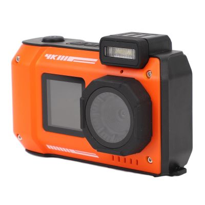 4K 65MP Underwater Camera, 2.88in 1.44in Dual Screen Digital Camera, 2500mAh 33FT Continuous, Timed, Time Lapse, Autofocus Camera for Snorkeling (Orange)