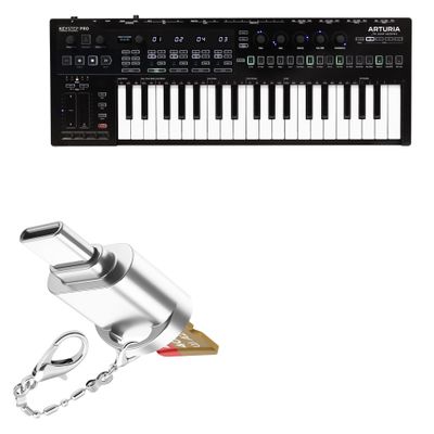 BoxWave Adapter Compatible with Arturia KeyStep Pro Chroma - Micro SD Card miniReader, USB Type-C OTG Reader USB3.0 Adapter Keychain - Metallic Silver