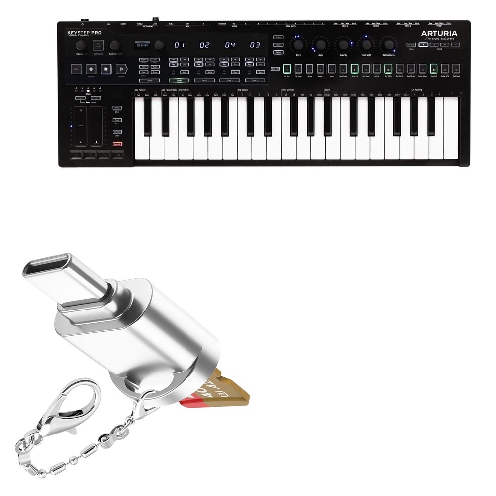 BoxWave Adapter Compatible with Arturia KeyStep Pro Chroma - Micro SD Card miniReader, USB Type-C OTG Reader USB3.0 Adapter Keychain - Metallic Silver