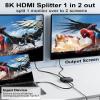 8K HDMI Splitter 1 in 2 Out for Dual Monitor - HDMI Splitter 1x2 Duplicate Mirror Screens 8K@60Hz, 4K@140Hz, EDID, HDCP, HDR10, VRR, Dolby Vision Atmos, for PS5 PS4 Xbox Fire TV Apple TV PC Laptop view 2