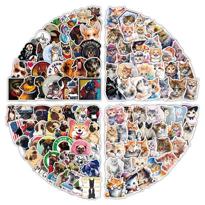 200Pcs Pet Cat and Dog Stickers - Waterproof Mixed Pack for Kids Birthday Party, School Reward, Giveaways