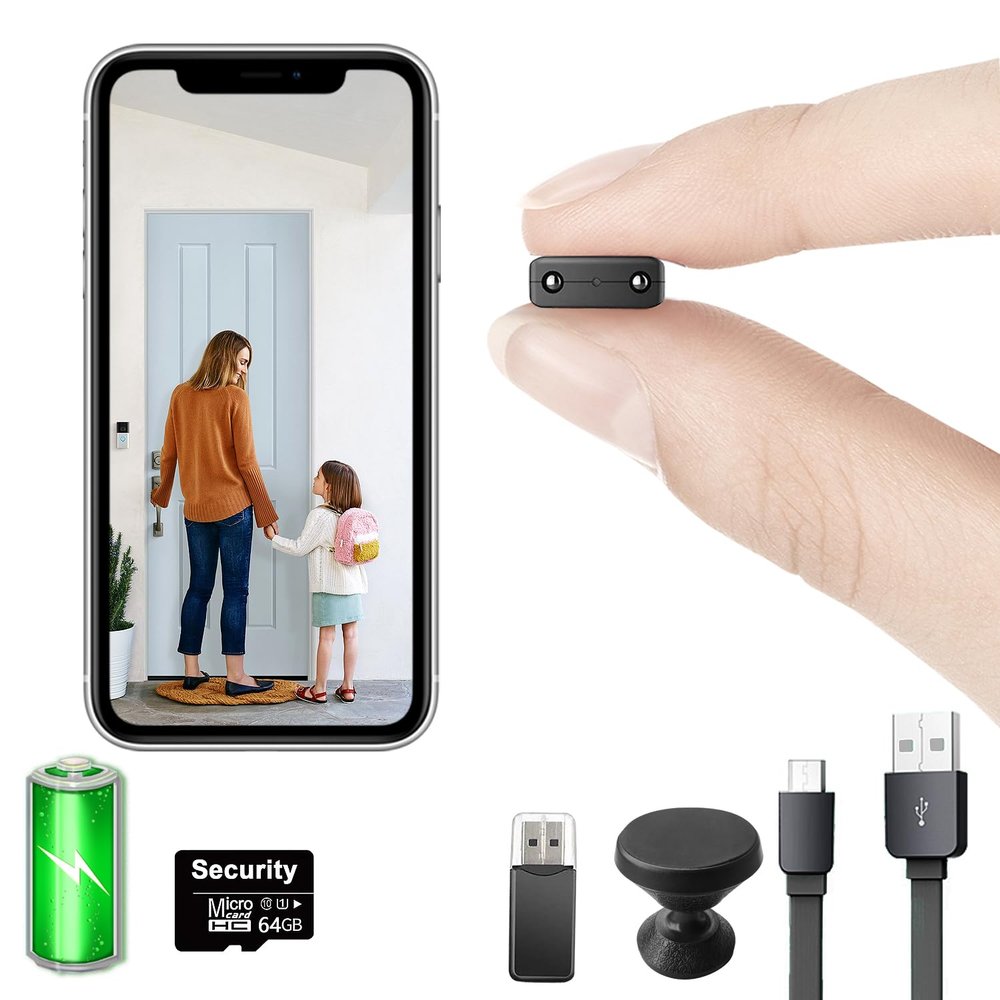 Free 64G Smallest Wireless WiFi Camera,Portable Battery Camera,HD1080P Baby Monitor Cam for Video Recording Live Feed with Night Vision,Motion Detection,Remote Viewing for Security withiOS Android