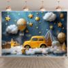 5x3 feet Kids Background Photo Studio Hot Air Balloon Yellow Car Stars Baby Birthday Cake Newborn Photography Background Props Backdrops view 1