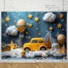 5x3 feet Kids Background Photo Studio Hot Air Balloon Yellow Car Stars Baby Birthday Cake Newborn Photography Background Props Backdrops view 2