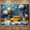 5x3 feet Kids Background Photo Studio Hot Air Balloon Yellow Car Stars Baby Birthday Cake Newborn Photography Background Props Backdrops view 4