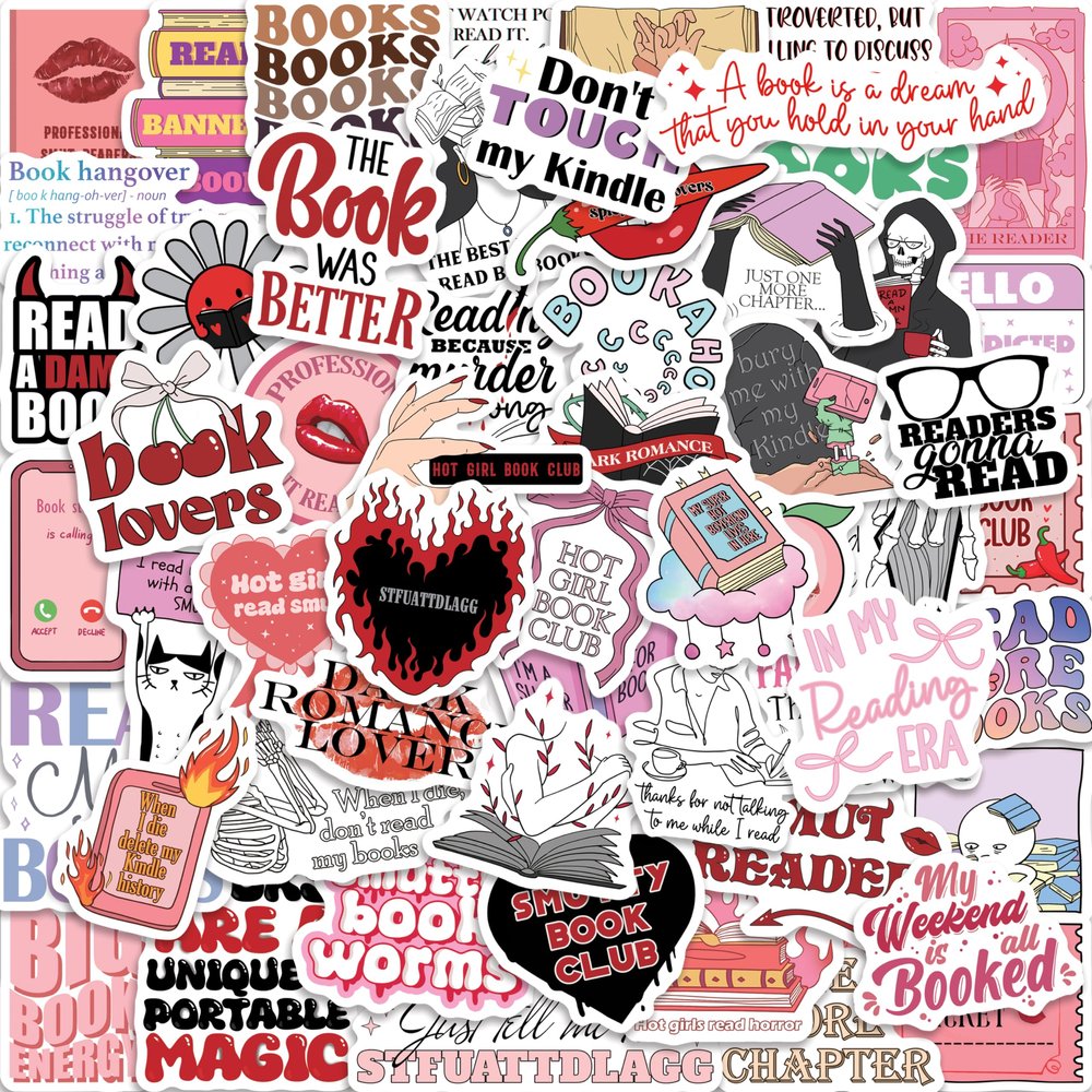 106 Pcs Book Stickers for Kindle, Holographic Dark Romance Bookish Stickers for Adults, Reading Lover Decal for Water Bottles, Laptops, Waterproof Vinyl Booktok Sticker for Adults Ebook Readers