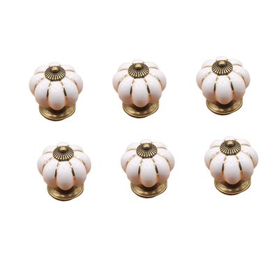 ARTIBETTER 6pcs Pumpkin Design Ceramic Cupboard Pull Knobs for Cabinets and Wardrobes Handles for Home Furniture Decor