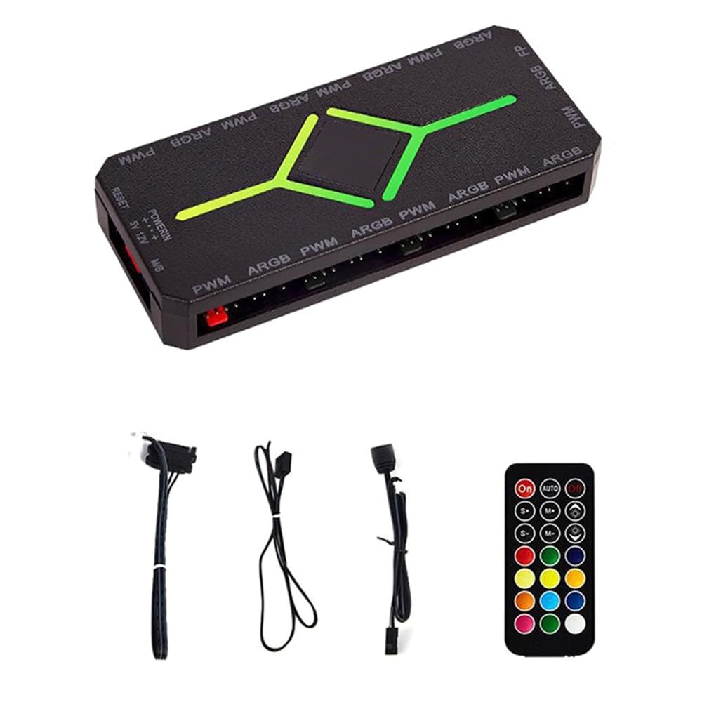 OTDOGUO 5V 3 Pin ARGB Controller Cooling Fan Hub PWM Fan Hub PWM ARGB Fan Hub for ARGB Computer PC Case Fan Black